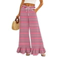 thumbnail image 1 of Sewkxo Womens Wide Leg Pants Drawstring Elastic High Waisted Ruffle Hem Palazzo Pants with Pockets,Vermilion S, 1 of 6