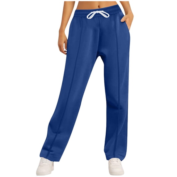 Sewkxo Womens Wide Leg Sweatpants High Waisted Baggy Pants Fashion Drawstring Athletic Joggers,Blue S