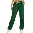 thumbnail image 1 of Sewkxo Womens Wide Leg Sweatpants High Waisted Baggy Pants Fashion Drawstring Athletic Joggers,Green S, 1 of 7