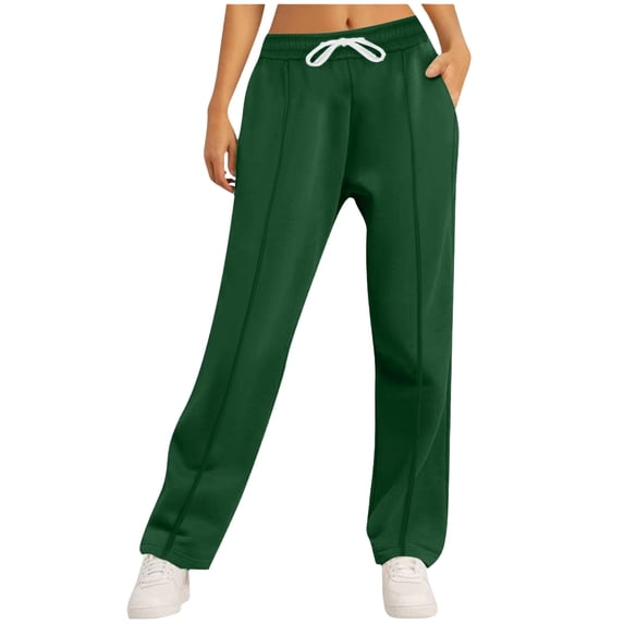 Sewkxo Womens Wide Leg Sweatpants High Waisted Baggy Pants Fashion Drawstring Athletic Joggers,Green S