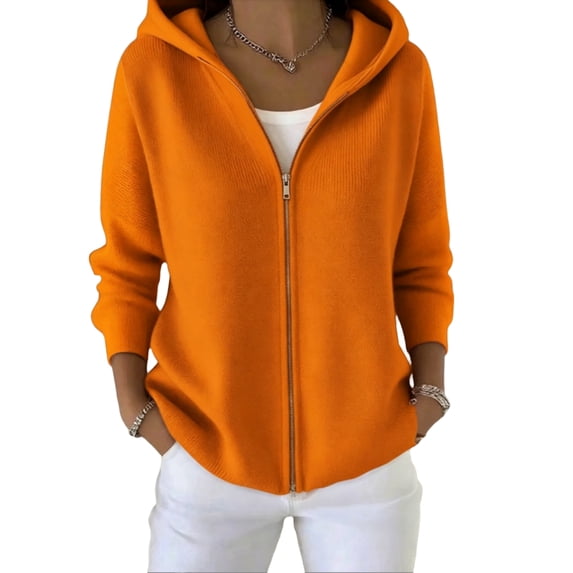 Sewkxo Womens Zip up Hooded Cardigan Knitted Hoodies Raglan Sleeve Sweaters Jacket Outerwear,Orange M