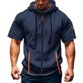 thumbnail image 1 of Sewkxo Zip Up Hoodie Men Short Sleeve Hoodies for Men Lightweight Jacket Summer Workout Gym Muscle Shirts with Pocket,Navy 3XL, 1 of 4