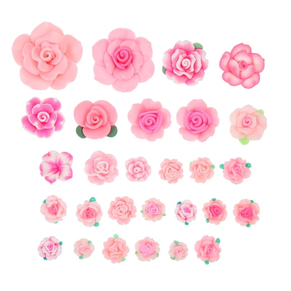 Sewroro Crimp Beads 28pcs Rose Flower Polymer Clay Charms for Jewelry Making