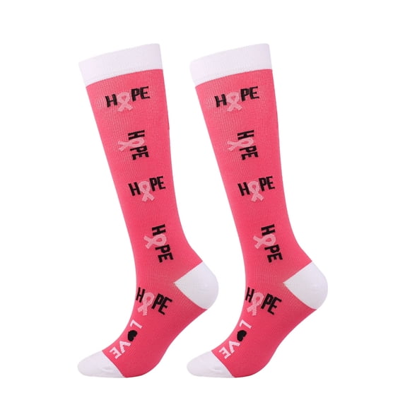 Sewyut Cancer Awareness Compression Socks,Pink Ribbon Knee High Socks ...