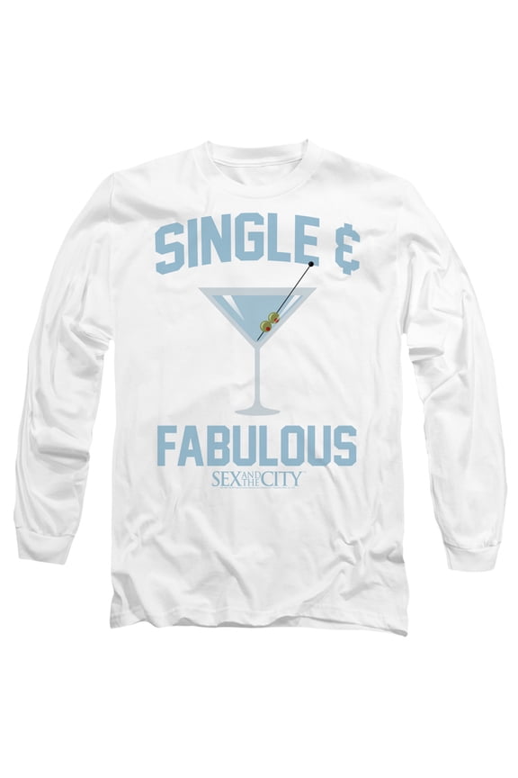 Sex and The City Single Martini Unisex Adult Long-Sleeve T Shirt (Large) White
