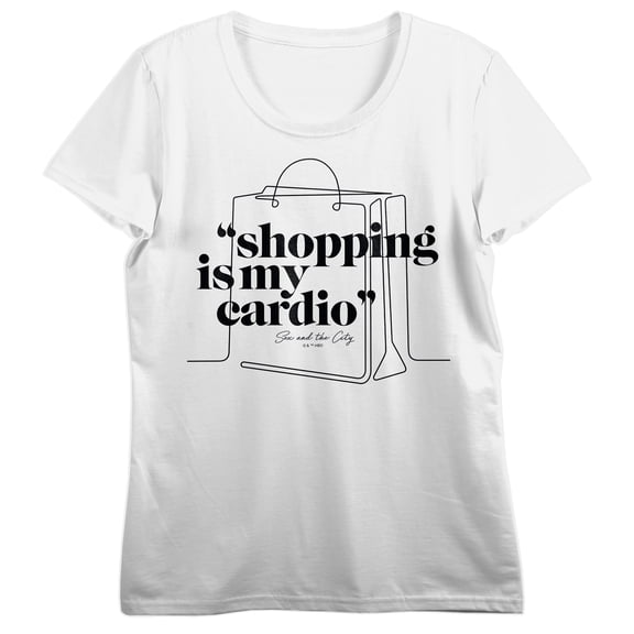 Sex and the City (TV Series) Shopping Is My Cardio Women's White Short Sleeve Tee-Small