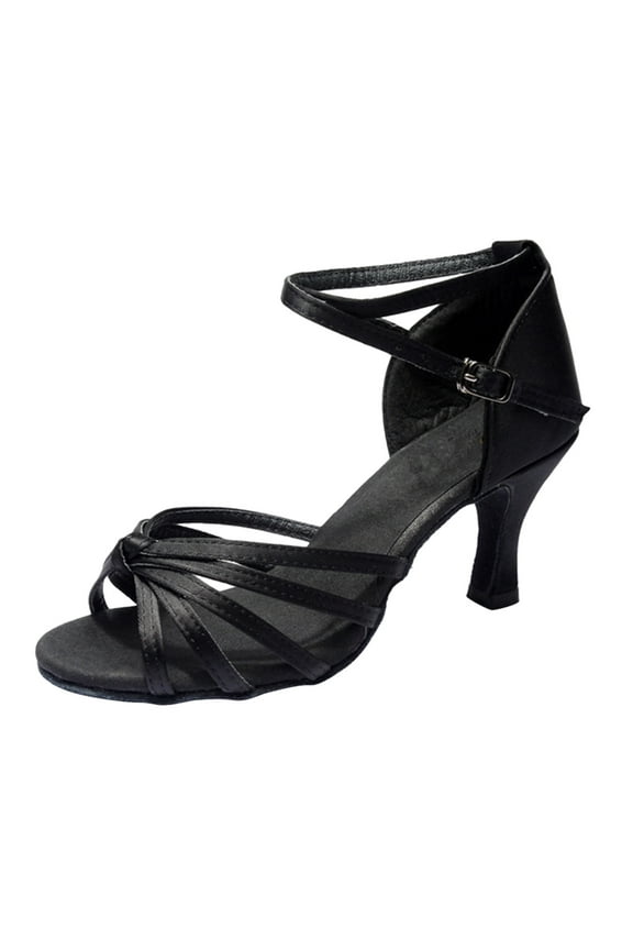1Pair Black Open Toed High Heels with Knotted Strap for Easy Wear and Banquet Use