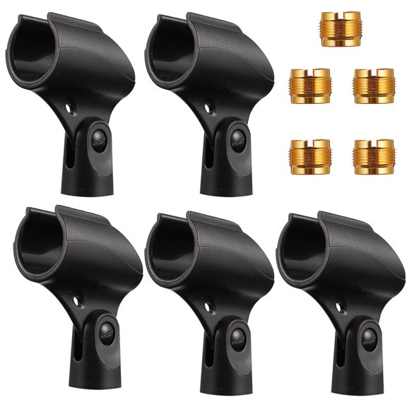 GETAJGHSD 5Pcs Black Microphone Clip Holder with Copper Adapter for Stage and Radio Mic Mount