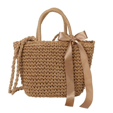 Sexagesimo Straw Purse Crochet Tote Beach Bag with Zipper for Women