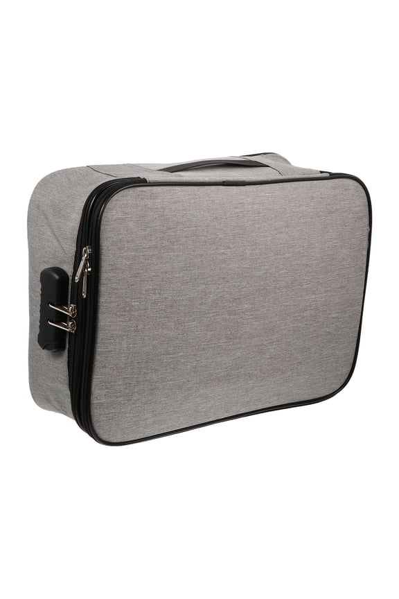 1Pc Storage Pouch Grey Waterproof with Lock Large Capacity for Documents