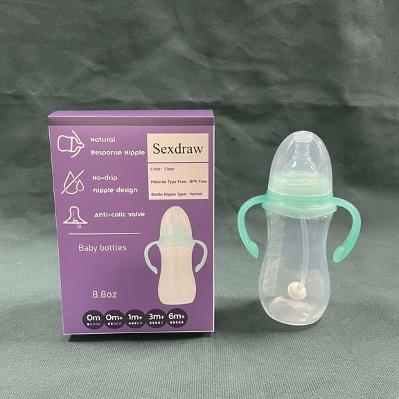 Sexdraw Baby bottles,Bottle with natural reaction nipple, wide neck bottle with handle, transparent (8.8 oz)