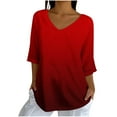 thumbnail image 1 of Sexlip 3/4 Length Sleeve Womens Tops Dressy Casual Blouses for Women Trendy V Neck Three Quarter T Shirts Fall Clothes Red S, 1 of 5