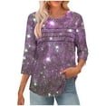 thumbnail image 1 of Sexlip 3/4 Sleeve Shirts for Women Casual Fall Fashion Crewneck Pleated Tunic Tops Work Outfit Blouse Purple XXL, 1 of 6