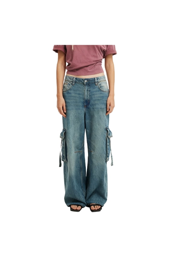 Baggy Cargo Pants for Women Girls Wide Leg Jeans Y2k Hip Hop Streetwear Low Rise Oversized Jeans Grunge Clothes Blue M