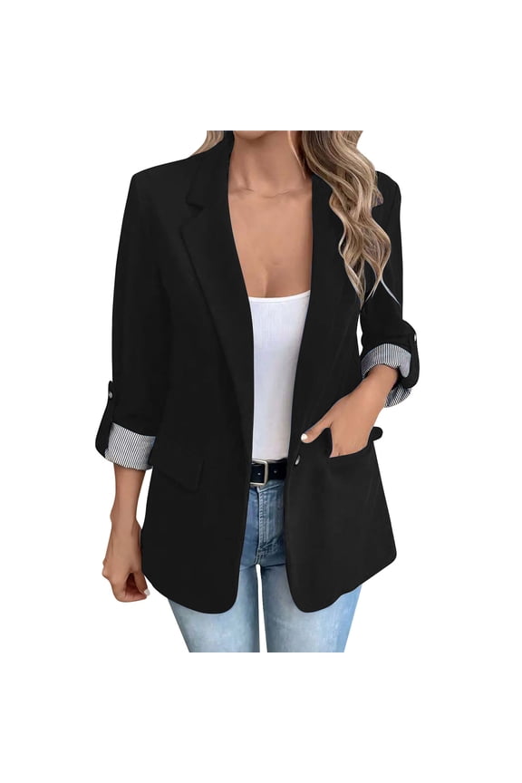 Blazer Jackets for Women Open Front Long Sleeve Work Office Casual Blazers with Pockets Black XL