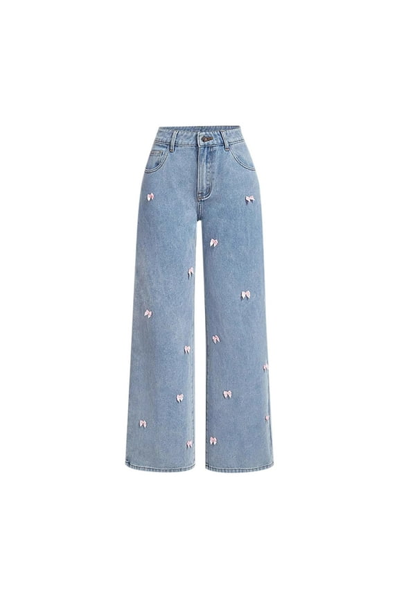 Boyfriend Jeans for Women Trendy High Waisted Straight Leg Baggy Jeans Loose Fit Wide Leg Stretchy Denim Pants Fashion Blue XS