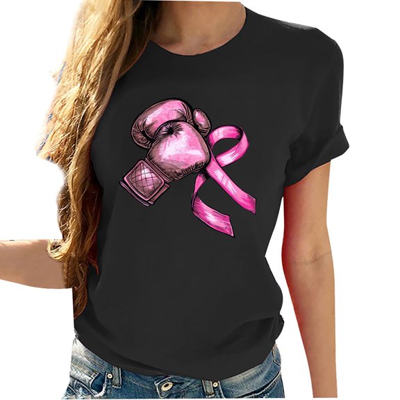 Sexlip Breast Cancer Awareness Shirt for Women Pink Ribbon Survivor t-Shirts Inspirational Gifts Short Sleeve Tee Tops Black XL