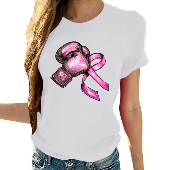 Sexlip Breast Cancer Awareness Shirt for Women Pink Ribbon Survivor t-Shirts Inspirational Gifts Short Sleeve Tee Tops White M