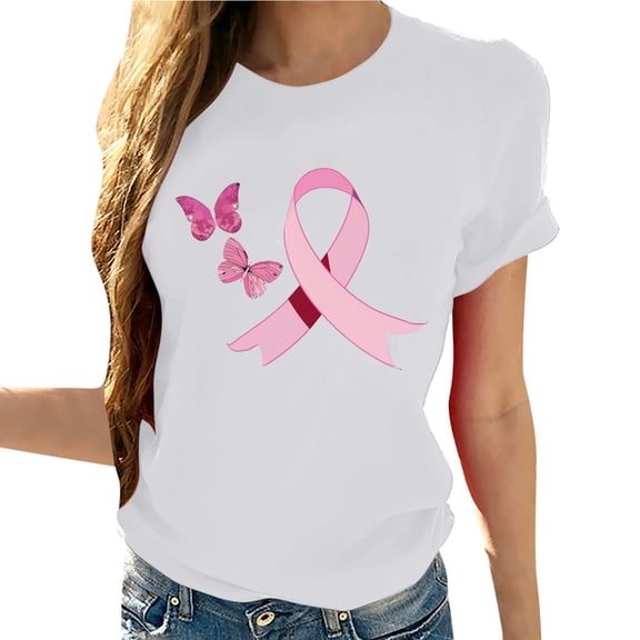 Sexlip Breast Cancer Shirts for Women Breast Cancer Awareness Shirt Cancer Care Gifts Short Sleeve Tee Top October White XXL