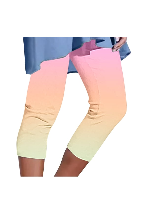 Capri Leggings for Women High Waisted Yoga Capris Soft Comfy Workout Cropped Pants Gradient Color Leggings Plus Size Yellow XXXL