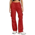 thumbnail image 1 of Sexlip Cargo Joggers for Womens Casual Comfy Elastic Waist Drawstring High Waisted Wide Leg Cargo Hiking Sweatpants Red L, 1 of 6