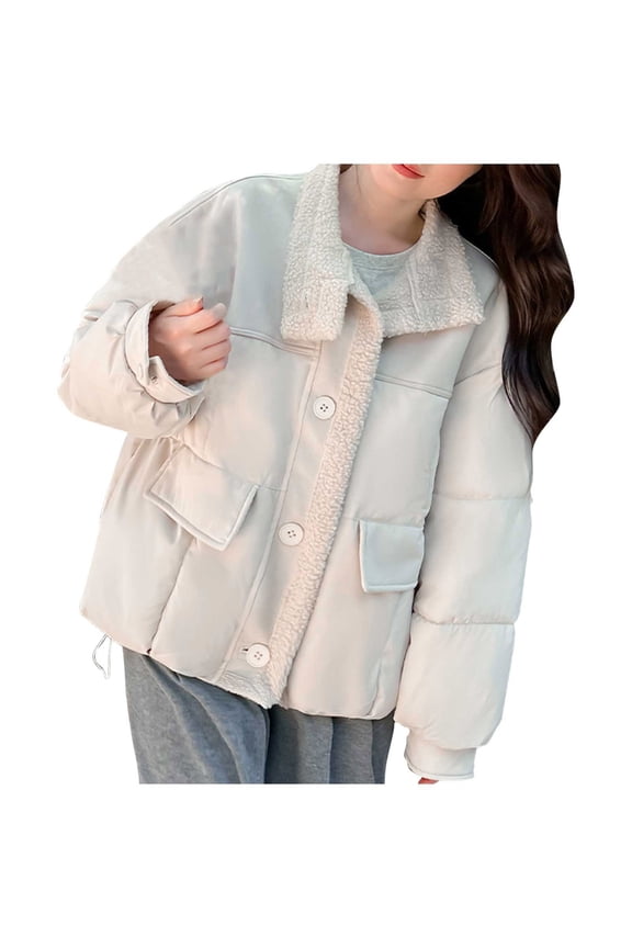 Casual Fashion Sherpa Lined Down Jackets for Women:Lightweight Zip up Quilted Coats with Pockets Ski Hiking Outdoor Clothes White XL