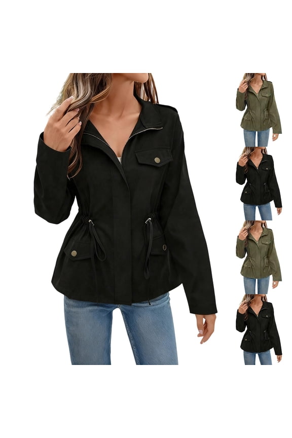 Casual Jackets for Women Long Sleeve Lightweight Outwear Casual Fashion Coats with Pockets Green L
