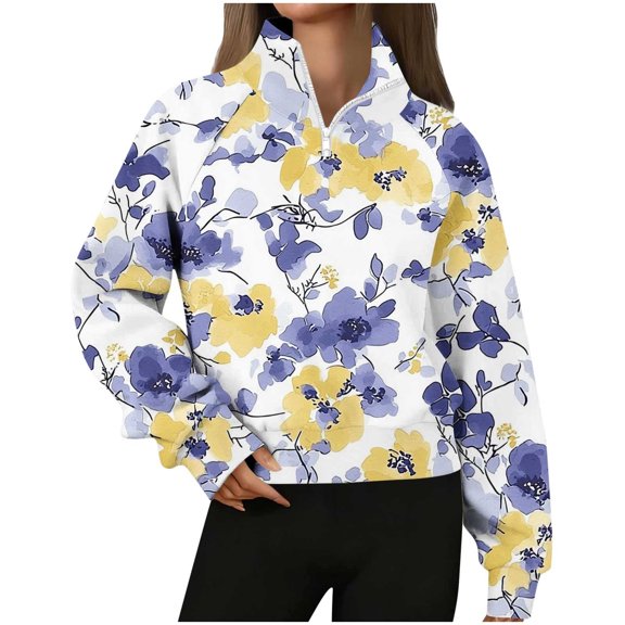 Sexlip Casual Long Sleeve Printed Sweatshirt Loose Fit Soft Comfortable Round Neck Ideal for Daily Wear Party Dance Performance Outdoor Activities Women's Tops Yellow L