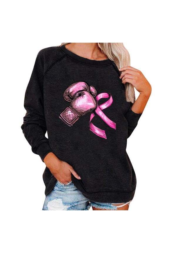 Casual Long Sleeve Round Neck Loose Blouse Soft Comfortable Print Top for Women Daily Wear Party Dance Performance Fashion Outfit Black S