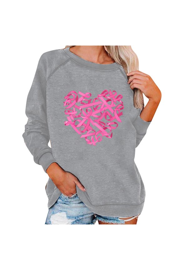 Casual Long Sleeve Round Neck Print Blouse Stylish Comfortable Pullover Women Sweatshirt Perfect for Daily Wear Party Spring Fashion Top Gray S