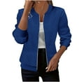 thumbnail image 1 of Sexlip Casual Loose Knit Jacket Long Sleeve Zipper Blouse Hoodies with Pocket Stylish Baseball Collar Lightweight Sweatshirt for Women Daily Wear Spring Fall Blue S, 1 of 6