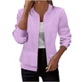 thumbnail image 1 of Sexlip Casual Loose Knit Jacket Long Sleeve Zipper Blouse Hoodies with Pocket Stylish Baseball Collar Lightweight Sweatshirt for Women Daily Wear Spring Fall Purple S, 1 of 6
