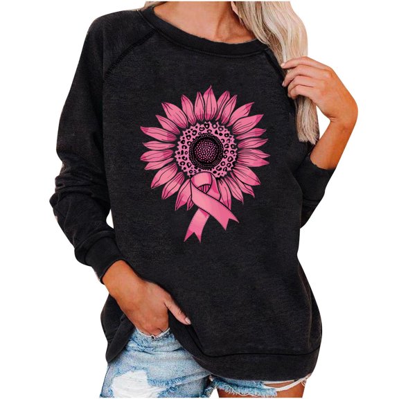 Sexlip Casual Loose Long Sleeve Round Neck Sweatshirt Print Blouse Soft Comfortable Fashionable Tops for Women Daily Work Party Fall Spring Black XL