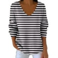 thumbnail image 1 of Sexlip Casual Loose V-neck Long Sleeve Top Striped Printed Comfortable Versatile Daily Wear Chic Top for Women Fashion Apparel Black XXXXXL, 1 of 6