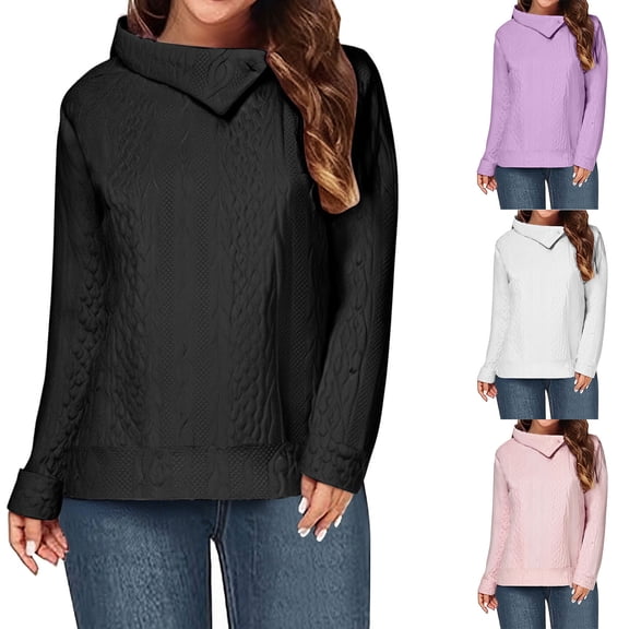 Sexlip Casual Women's Long-Sleeved T-Shirt Warm High-Collar Loose Fit Elegant Fabric Comfortable Everyday Wear Fashion Leisure Black L
