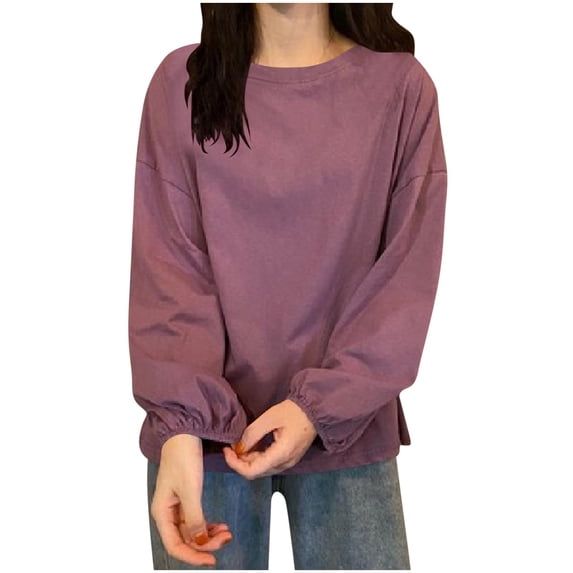Sexlip Classic Crewneck Sweatshirt for Women - Relaxed Fit Soft Comfortable Pullover with Ribbed Cuffs and Hem Purple S