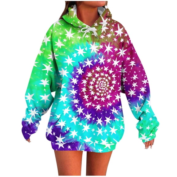 Sexlip Color Rainbow Printed Hoodie Tie Dye Sweatshirt Fashion Graphic Pullover for Men Women Pink L