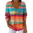 thumbnail image 1 of Sexlip Colorful Print V Neck Sweater Lightweight Comfortable Casual Pullover Long Sleeve Women's Top for Daily Wear Fashionable Design Perfect for Home and Work Multicolor S, 1 of 2