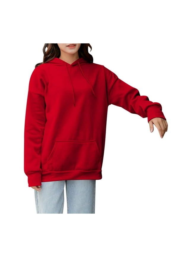Cotton Hoodies Loose Plain Pullover Hoodie Sweatshirts Womem's Cotton Soft Fall Casual Clothes with Pockets Red XXXL