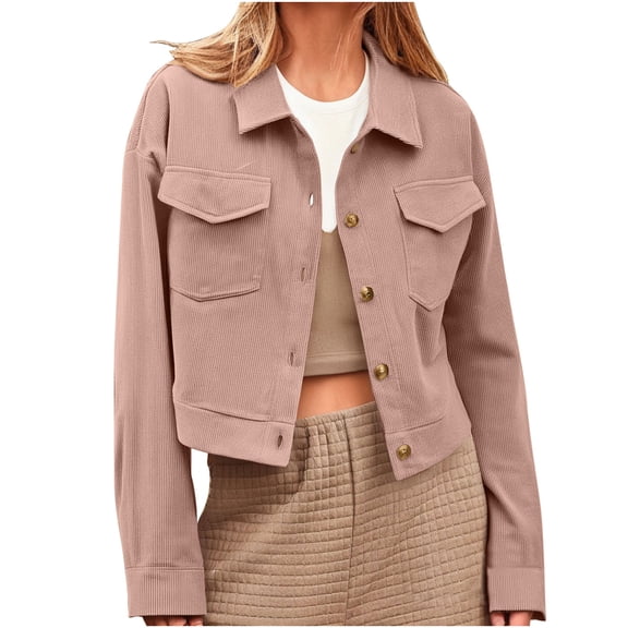 Sexlip Cropped Jackets for women Button Down Corduroy Shacket Jacket Casual Long Sleeve Short Crop Fall Tops Pink S