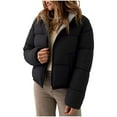 thumbnail image 1 of Sexlip Cropped Puffer Jacket for Women Casual Zipper Stand Collar Down Coats Long Sleeve Solid Color Warm Winter Outwear Black S, 1 of 6