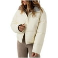 thumbnail image 1 of Sexlip Cropped Puffer Jacket for Women Casual Zipper Stand Collar Down Coats Long Sleeve Solid Color Warm Winter Outwear White S, 1 of 9