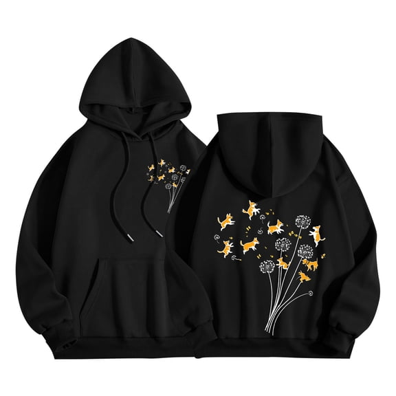 Sexlip Cute Graphic Hoodies for Teen Oversized Women's Hoodie Fleece Lined Hooded Sweatshirts with Hood Fall Trendy Black S