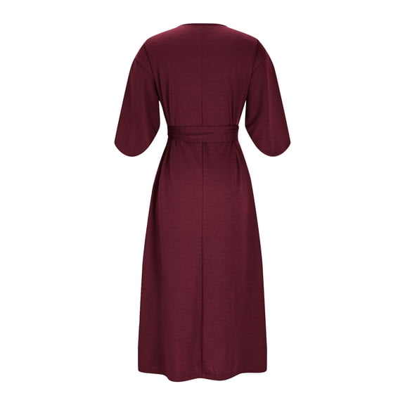 Sexlip Dresses for Women Casual Half Sleeve Crew Neck Tshirt Dress Solid Color Loose Flowy Fashion Fall Outfits with Belt Red L