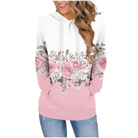 Sexlip Fashionable Loose Casual Long Sleeved Pocket Hooded Sweatshirt Comfortable Lightweight Stylish for All Seasons Casual Party Wear Women's Top Pink XXL
