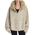 thumbnail image 1 of Sexlip Faux Fur Hoodie Striped Zip Up Hoodie Fur Trim Jacket with Fur Hood Winter Clothes Causal Streetwear Sweater Beige XL, 1 of 5