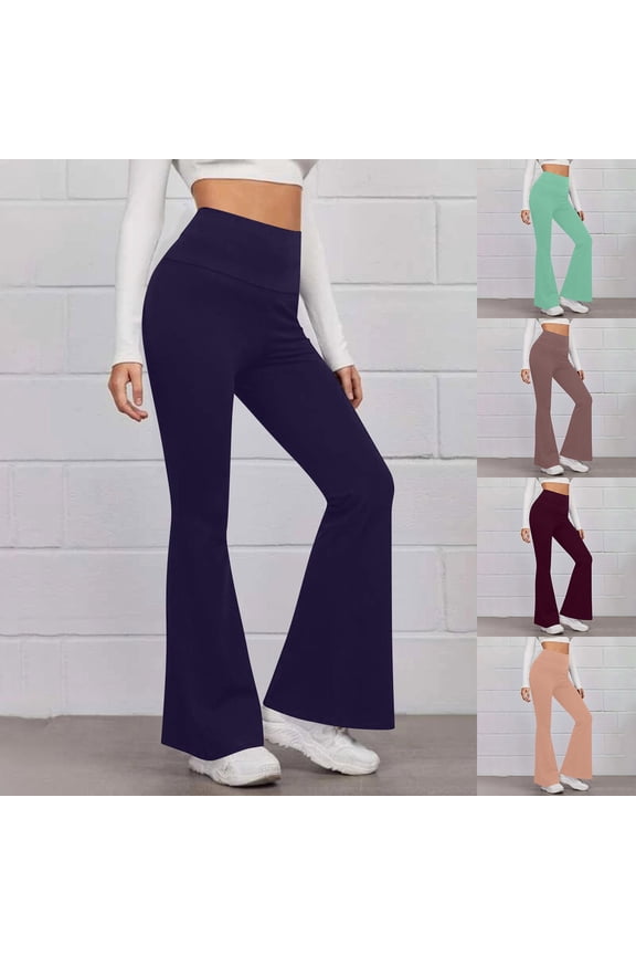 Flare Leggings for Women, Crossover Yoga Pants with Pockets Bootcut Flared Leggings Brown L