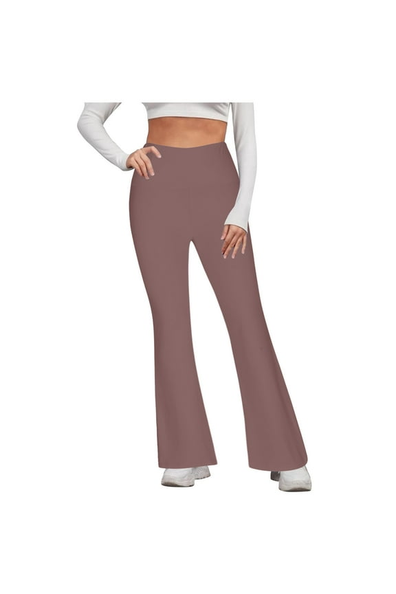Flare Leggings for Women, Crossover Yoga Pants with Pockets Bootcut Flared Leggings Brown XL
