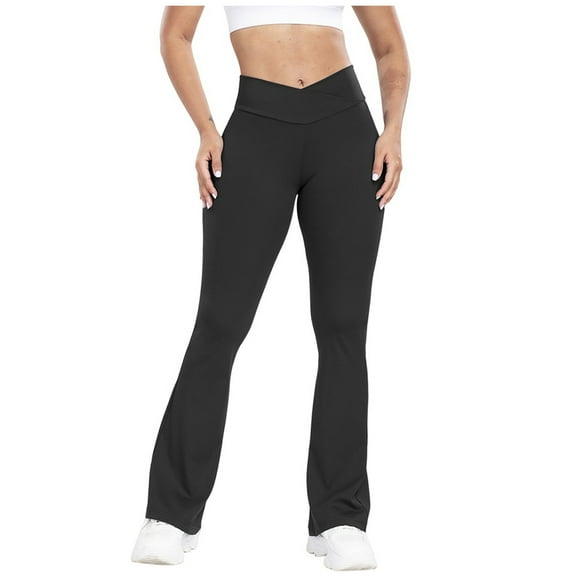 Sexlip Flare Leggings for Women High Waist Classiac Yoga Gym Pants with Pockets Tummy Control Going Out Workout Leggings Black S