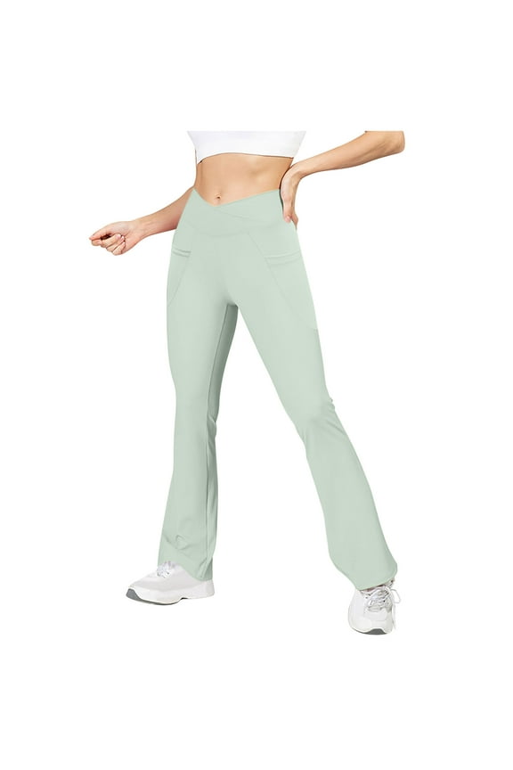 Flare Leggings for Women Low Rise Fold Over Flared Yoga Pants Bootcut Leggings Ladies Comfy Workout Pants Green XL